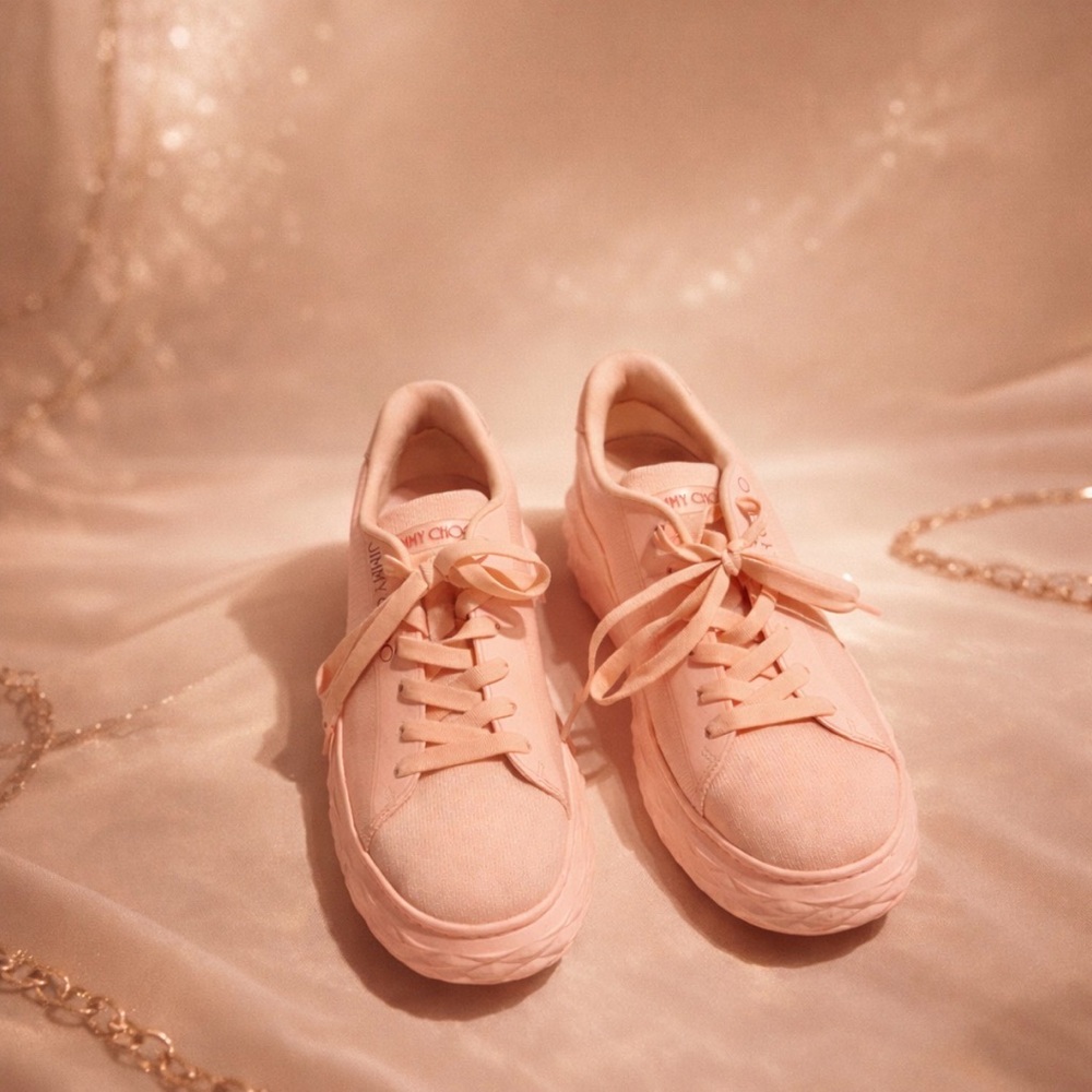 Iconic Jimmy Choo Blush Pink Platform Sneakers Size 7.5 - Picture 2 of 16